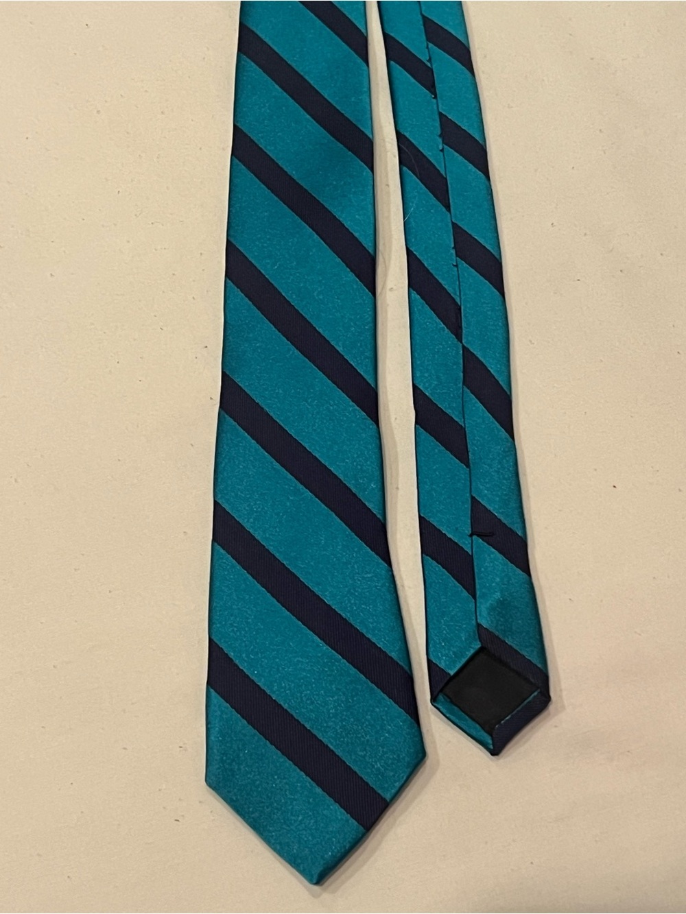 Crewcuts Neck tie Boys 52” Teal & Black Diagonal Stripes 100% Silk Sizes 8-16
